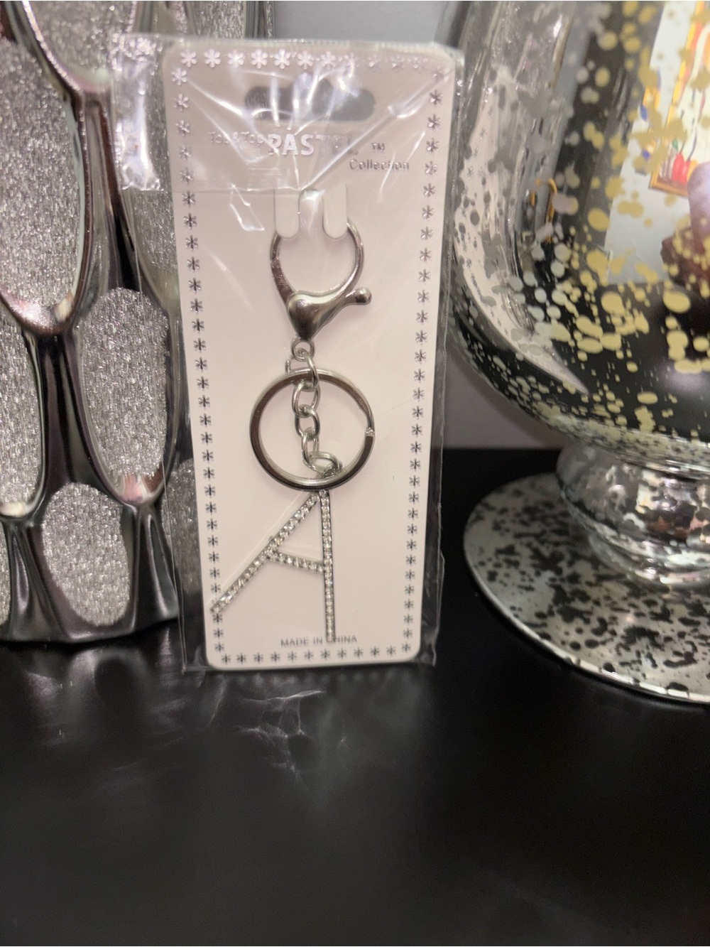 💎Charm/Keychain- Silver Rhinestone Initial "A" Charm 💎
